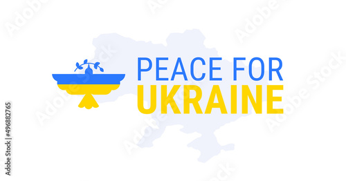 Peace for Ukraine sign logo - dove of peace in Ukrainian colors isolated on Ukraine map - vector