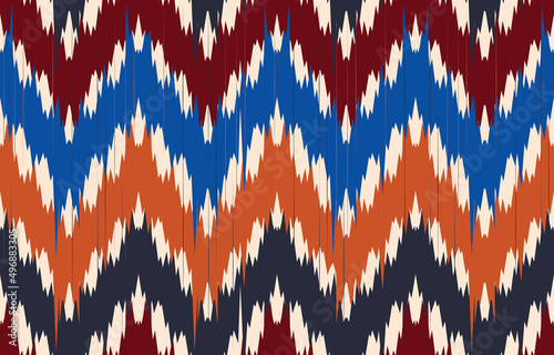 Aztec Motif Ethnic ikat art. The seamless Aztec pattern in tribal, folk embroidery, Mexican, Uzbek style. Moroccan geometric art ornament print.slubby textured design for carpet, fabric. photo