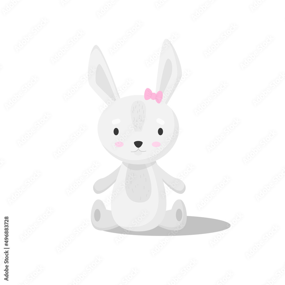 Fototapeta premium Children Soft Toys Vector. Hare. Isolated Flat Cartoon Illustration