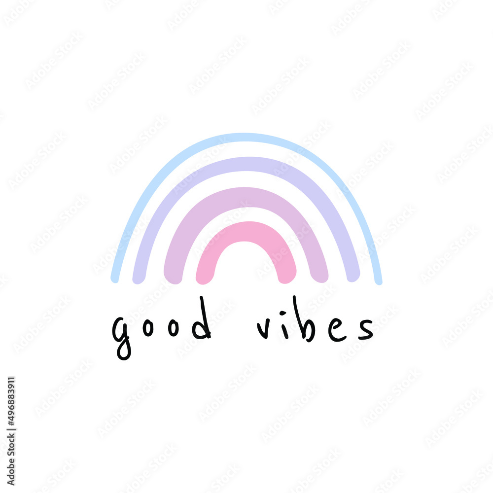 Good vibes only lettering card vector illustration. Quote with inspirational emphasize in colorful style and rainbow on purple background flat style. Female t-shirt design concept Good vibes only lettering card vector illustration. Quote with inspirational emphasize in colorful style and rainbow on purple background flat style. Female t-shirt design concept