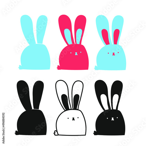 Conejito, azul y rosado, blanco y negro, vectores
