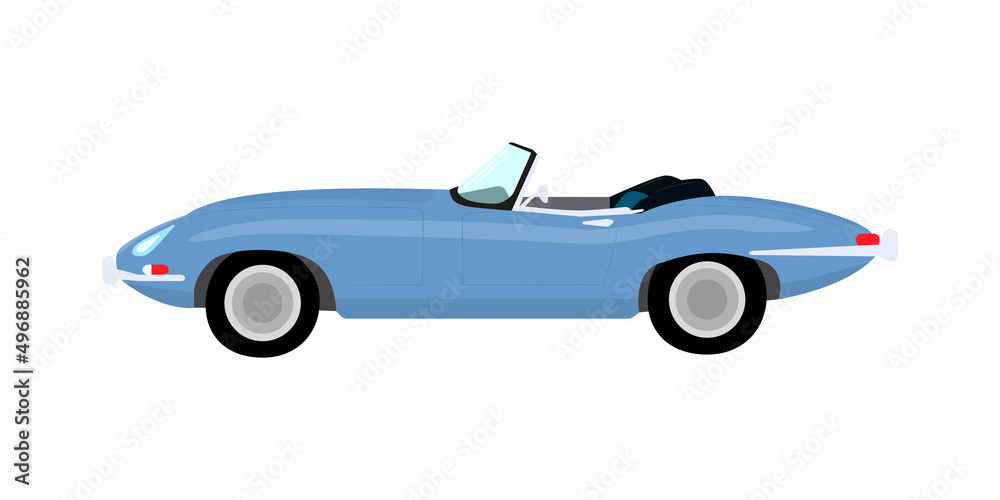 Cabriolet retro car. Color vector illustration in flat style. Isolated on white background.