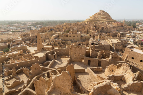 View of Shali Fortress ruins in old town. Siwa oasis in Egypt. photo