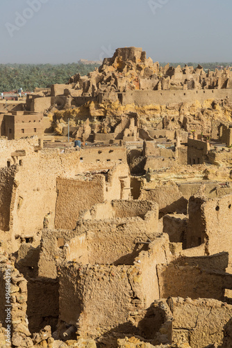 View of Shali Fortress ruins in old town. Siwa oasis in Egypt.