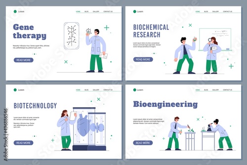 Gene therapy and biotechnology websites set, flat vector illustration.