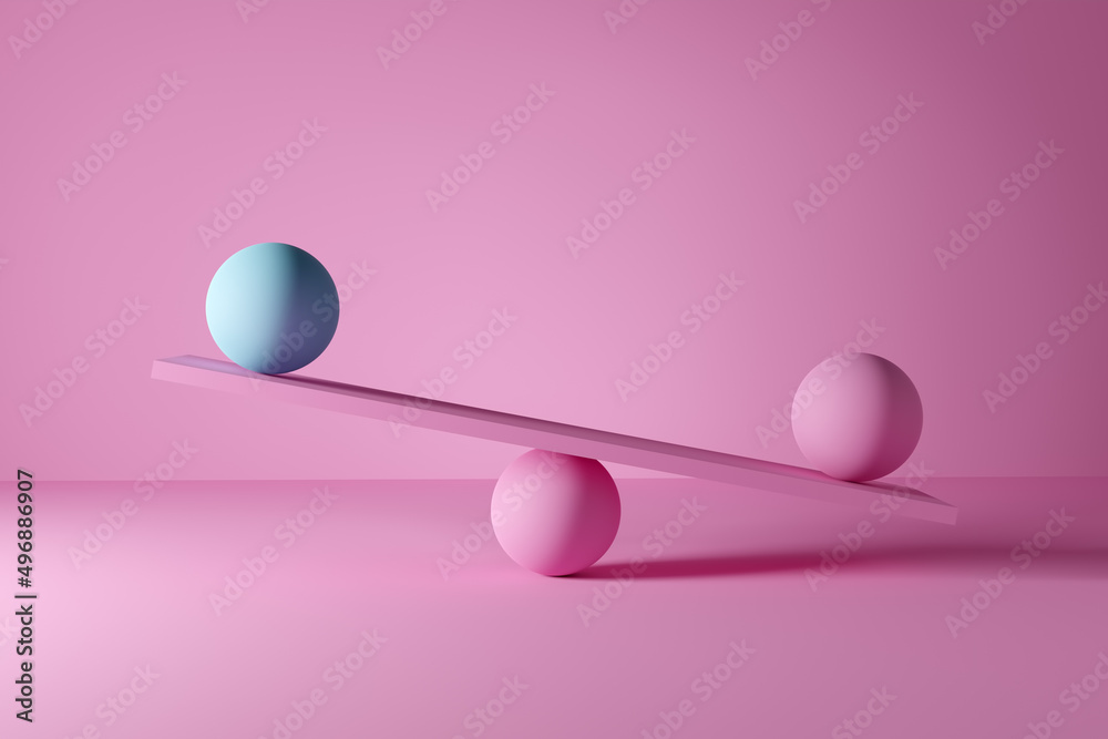 Ταπετσαρία Blue and pink balls are imbalanced on a scale