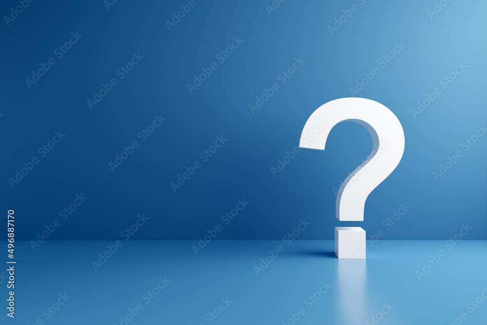 White question mark symbol on blue background. Problem, solution, confusion counseling - obrazy, fototapety, plakaty 