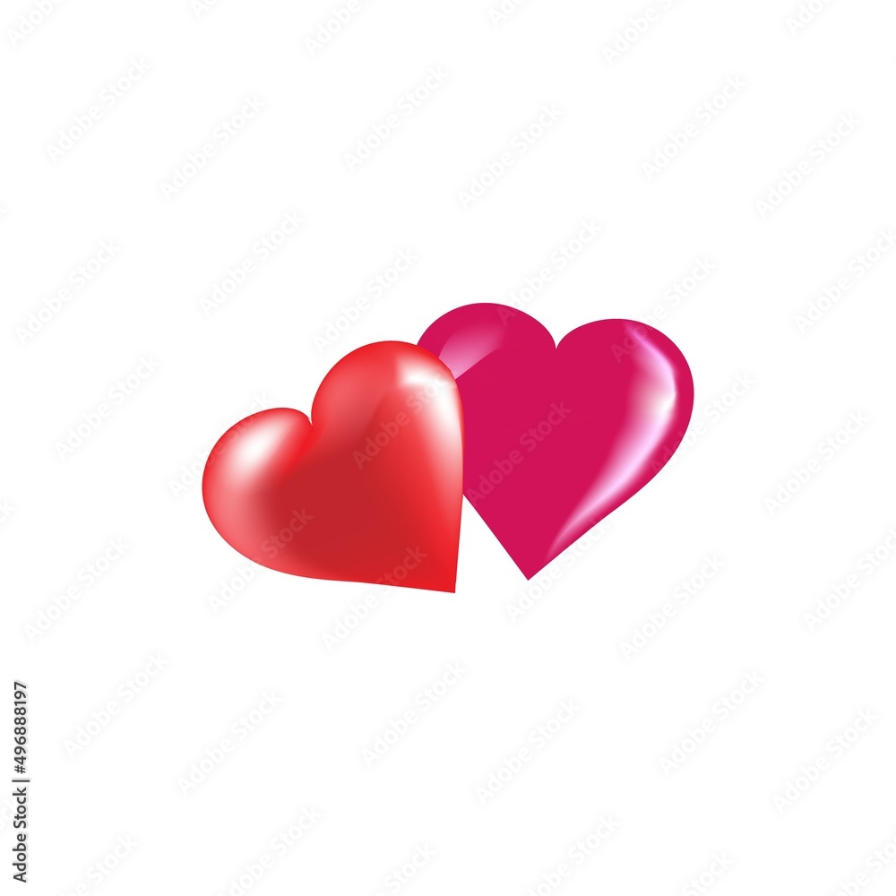 3D two red heart on white card