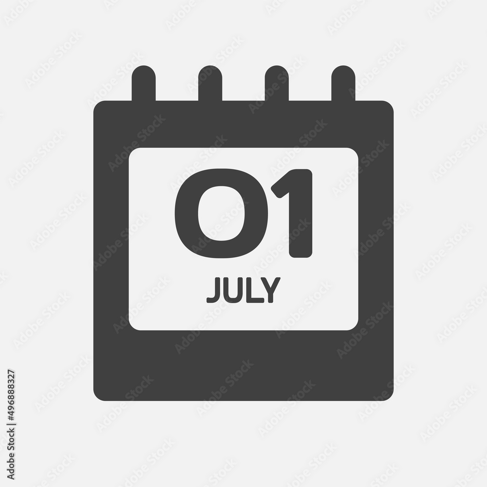 Icon day date 1 July, template calendar page Icon day date 1 July, template calendar page