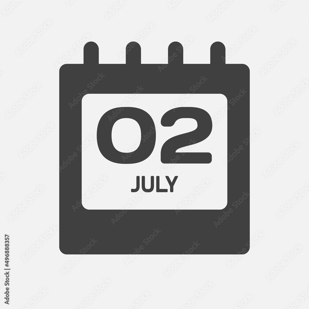 Icon day date 2 July, template calendar page Icon day date 2 July, template calendar page