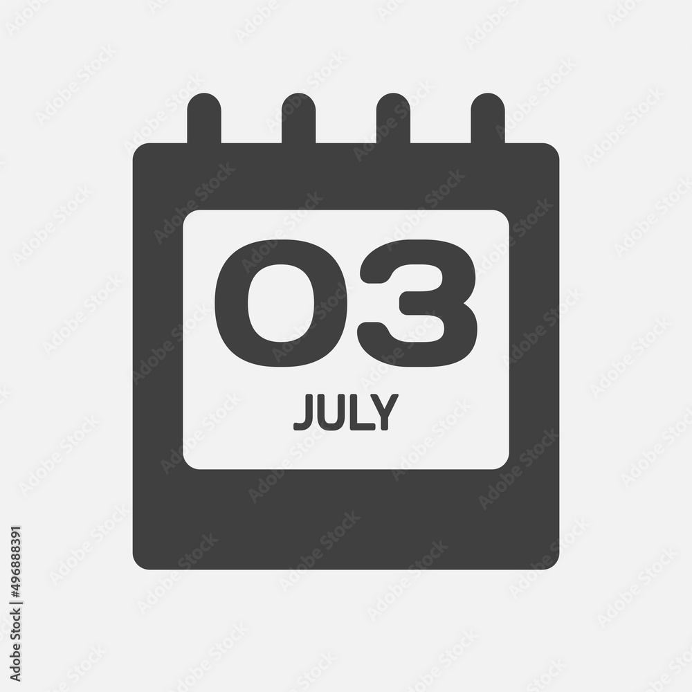 Icon day date 3 July, template calendar page