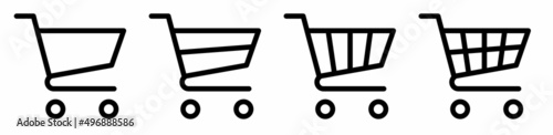 Shopping cart icon set. Full and empty shopping cart symbol shop and sale icon. Vector diferends black shopping cart icons set. Vector illustration