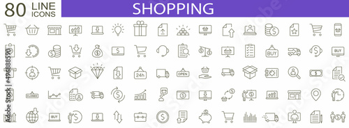 Shopping set of 80 icon. E-commerce icons set. Shopping. Online shopping icons. Vector illustration