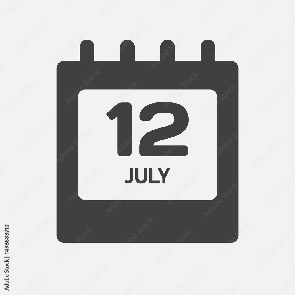 Icon day date 12 July, template calendar page Icon day date 12 July, template calendar page