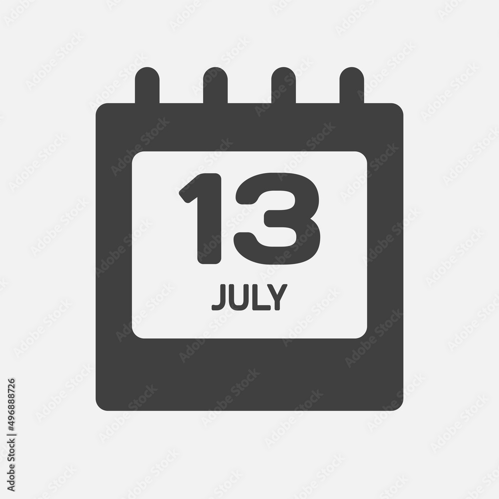 Icon day date 13 July, template calendar page Icon day date 13 July, template calendar page