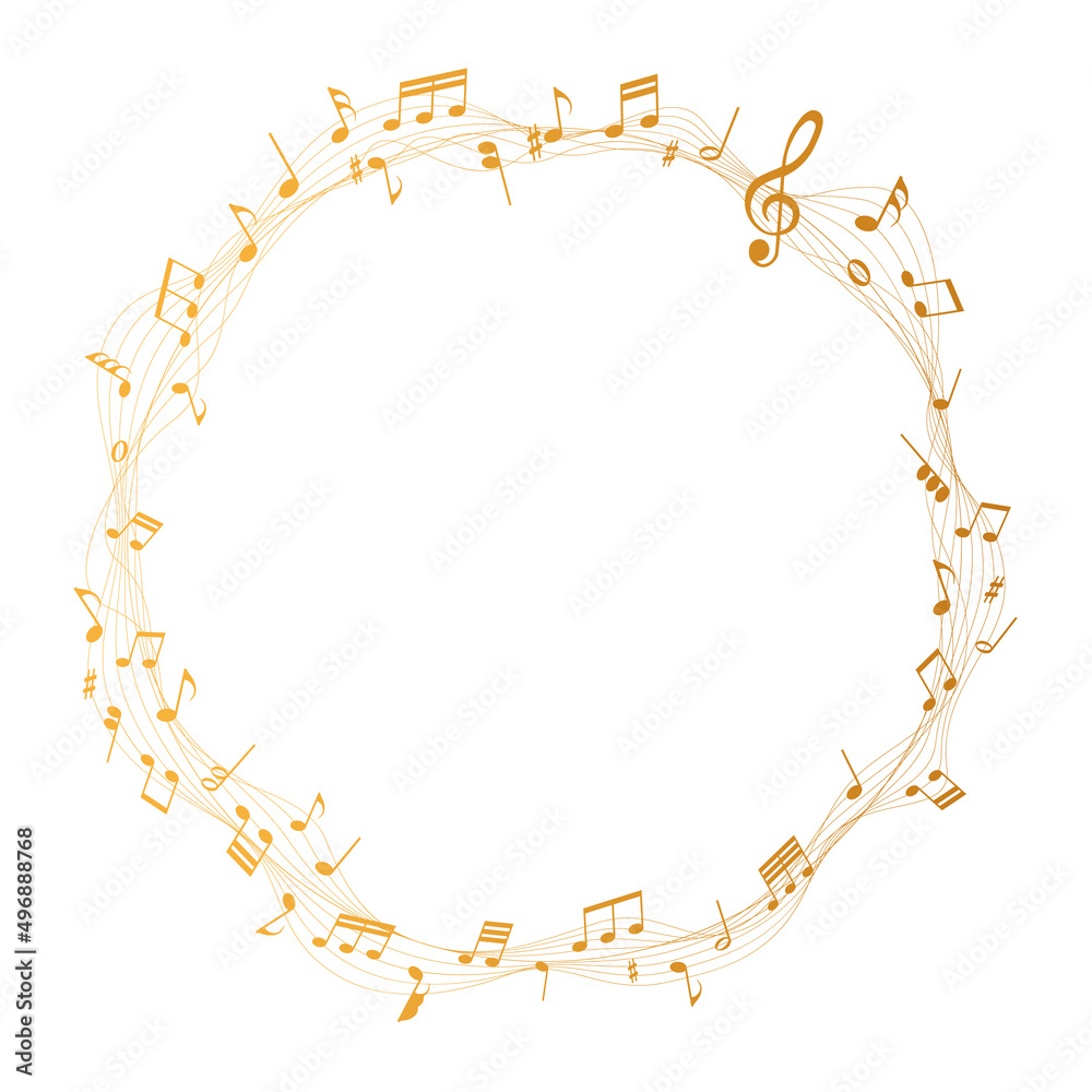 Obraz premium gold colored vector sheet music round frame - musical notes melody on white background 