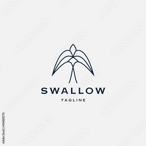 Swallow Bird Flying to Sky Simple Line Logo Design Template Flat Vector