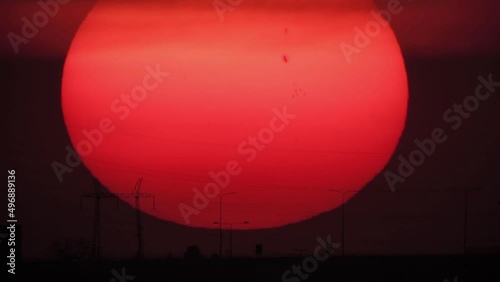 Big sun with sunspots photographed through a large focal telescope.