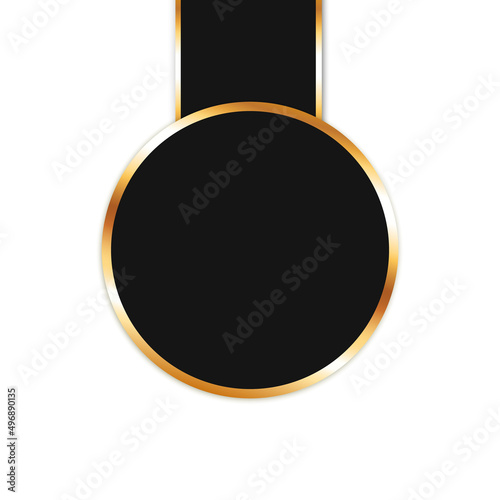 black colored ribbon banner with round banner with gold frame on white background