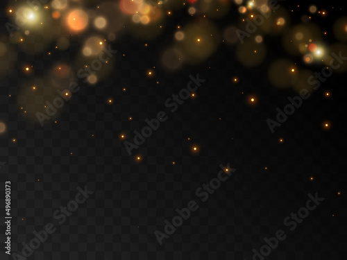 Light effect with lots of shiny highlights. background of abstract gold, blue and silver glittering lights. defocused