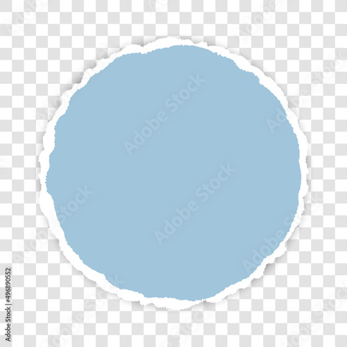 blue colored round vector torn paper banner with ripped edges with space for your text on transparent background
