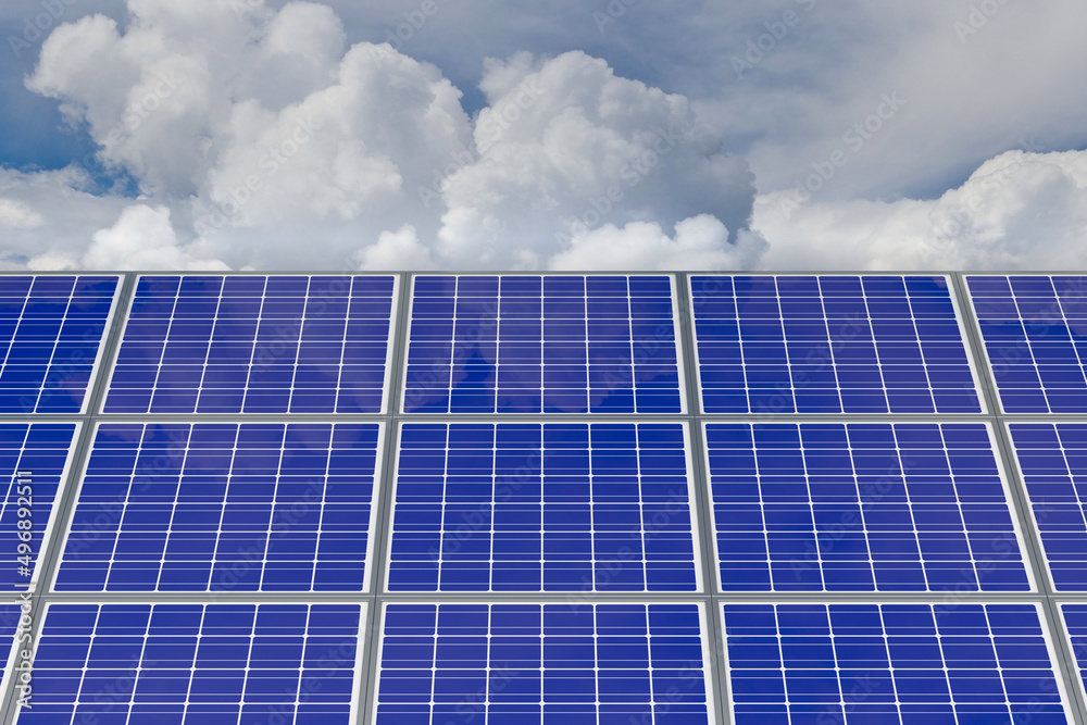 Blue solar panel with clouds reflection. 3d illustration Blue solar panel with clouds reflection. 3d illustration