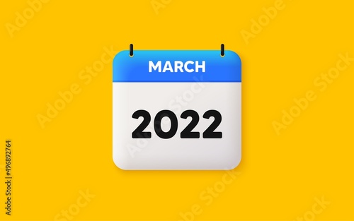 Calendar agenda 3d icon. March month icon. Event schedule Mar date. Meeting appointment planner. Agenda plan, Month schedule 3d calendar and Time planner. March day reminder. 2022 year. Vector