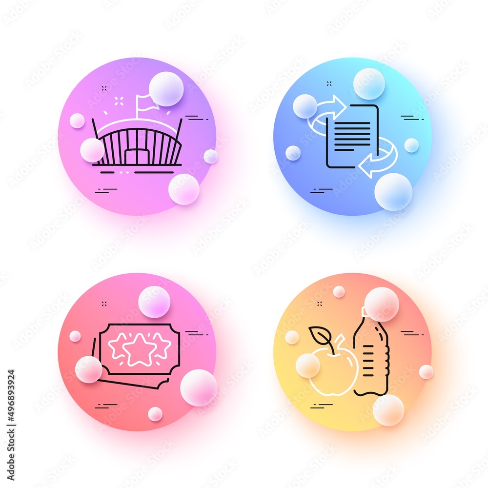 Healthy food, Loyalty points and Arena minimal line icons. 3d spheres or balls buttons. Marketing icons. For web, application, printing. Drink bottle, Bonus coupon, Sport stadium. Article. Vector Healthy food, Loyalty points and Arena minimal line icons. 3d spheres or balls buttons. Marketing icons. For web, application, printing. Drink bottle, Bonus coupon, Sport stadium. Article. Vector