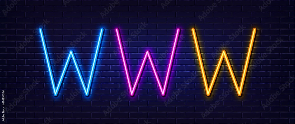 Obraz premium Initial letter W icon. Neon light line effect. Line typography character sign. Large first font letter. Glowing neon light element. Letter W glow 3d line. Brick wall banner. Vector