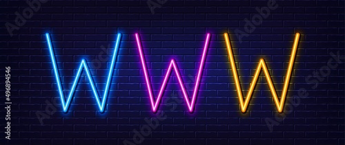 Initial letter W icon. Neon light line effect. Line typography character sign. Large first font letter. Glowing neon light element. Letter W glow 3d line. Brick wall banner. Vector