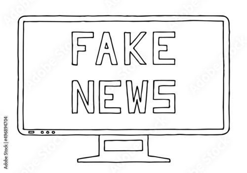 "Fake news" on the TV screen. Doodle. Freehand drawing. Hand Drawing.