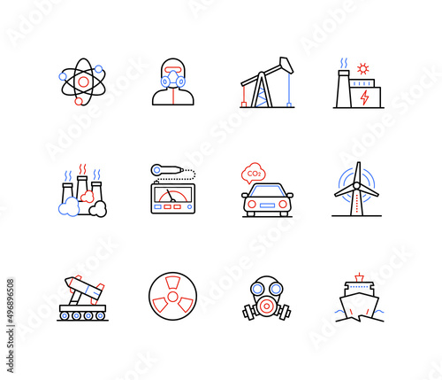 Global problems of industrialization - line design style icons
