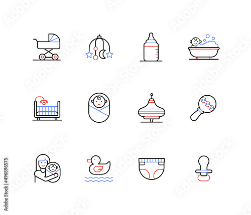 Motherhood and the newborn - line design style icons