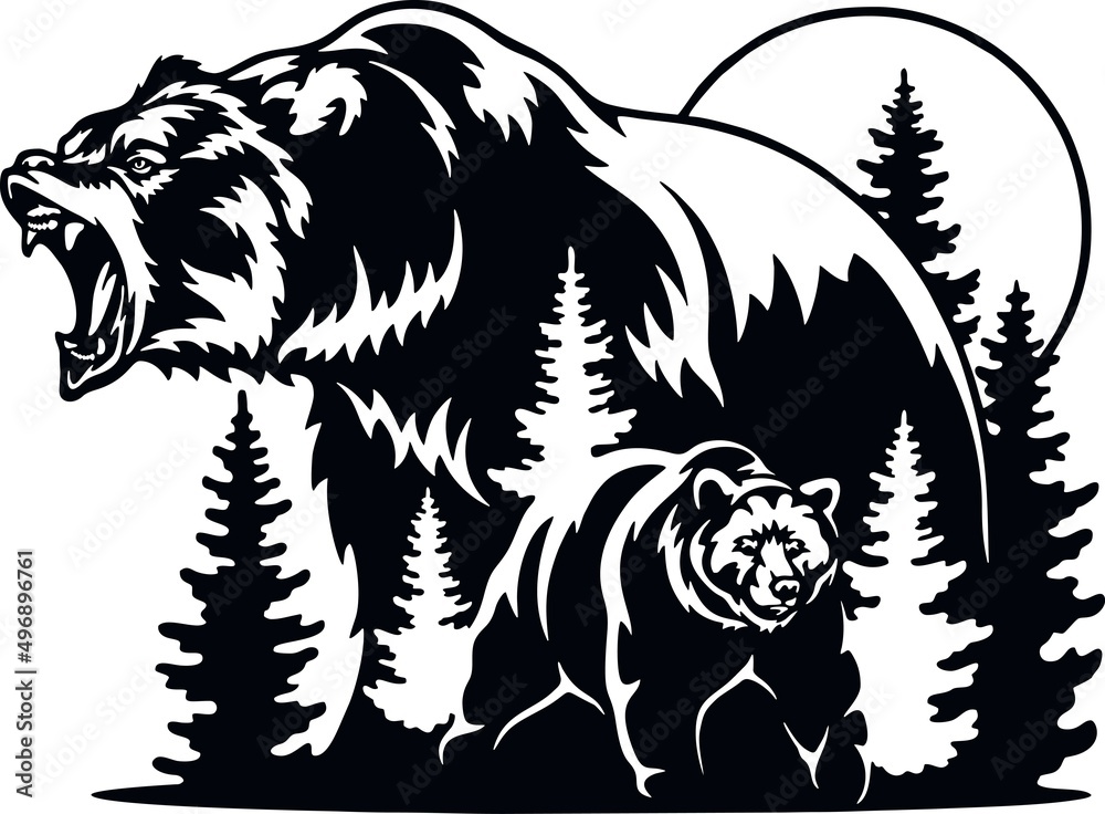 Fototapeta premium Bear, Grizzly Bear - Wildlife Stencils - Bear Silhouette, Wildlife clipart isolated on white