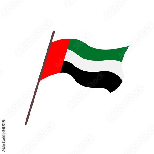 Waving flag of UAE, United Arab Emirates. Isolated flag on white background. Vector flat illustration