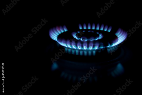 Gas flame. Gas crisis in Europe. Rising gas prices. Fuel energy. Russian gas. Blurred background for banner and media