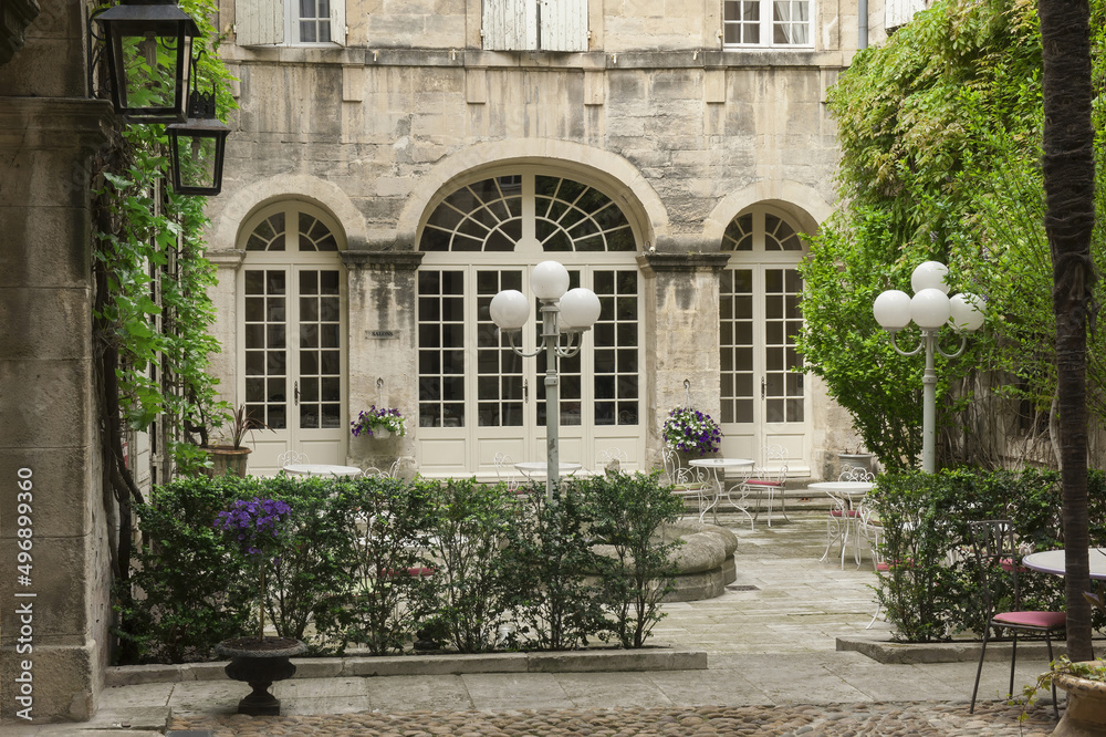 Shadowed courtyard, Arles, France, Bouches du Rhône, Provence, France
