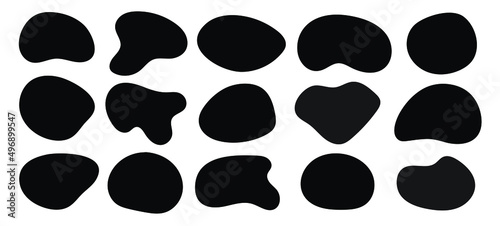 Abstract blotch, inkblot and pebble silhouettes,  elements water forms creative minimal bubble stone vector set. Random shapes. Organic black blobs of irregular shape. 