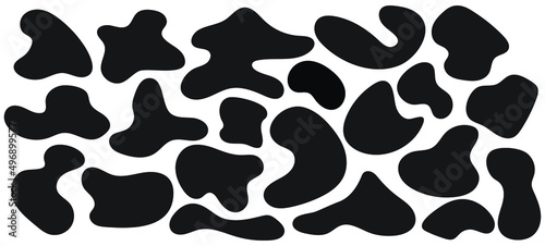 Rounded, smooth, spot irregular form. Abstract blob set. Random shapes. Black blobs, round abstract organic shape collection.  Inkblot texture, blotch, vector, illustration collection. 