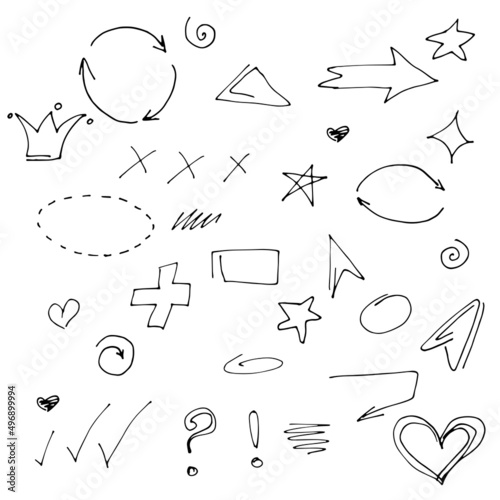 Doodles made by liner. A set of linear pictures. Vector picture.