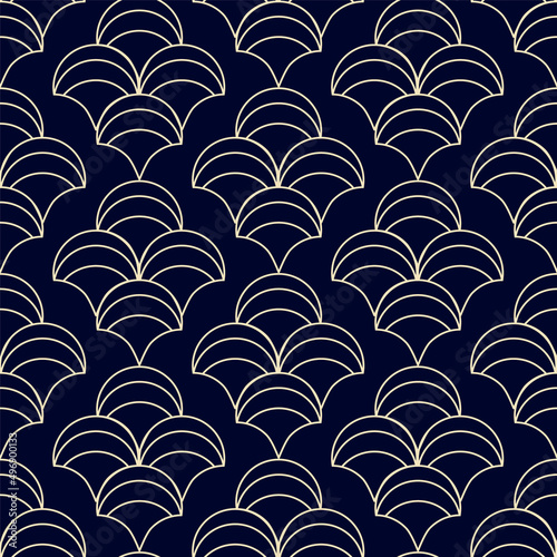 Blue abstract seamless pattern. Geometric nautical and botanical shape. Editable stroke. Vector stock illustration