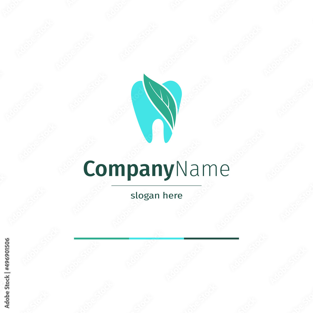 Logo for a dental company. Silhouette of a tooth wrapped in a leaf. Tooth sign with leaf, nature logo in flat style on isolated background. Sign for a dentist. Logo for a dental company. Silhouette of a tooth wrapped in a leaf. Tooth sign with leaf, nature logo in flat style on isolated background. Sign for a dentist.