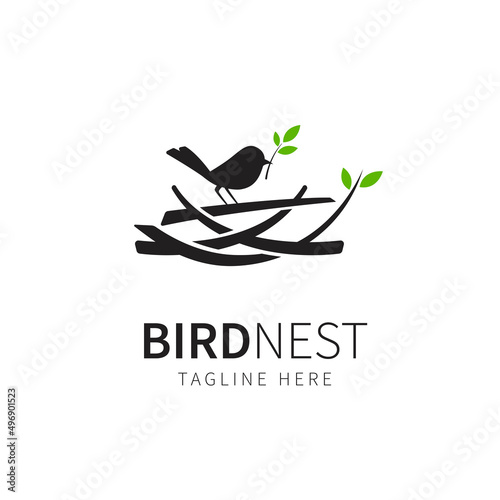 nest illustration bird and leaf. birdhouse symbol logo Vector