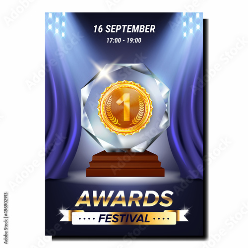Awards Festival Creative Promotional Poster Vector. Awards Festival Prize For Champion Winning In Basketball Sportive Competition Advertise Banner. Sportsman Prize Style Concept Template Illustration