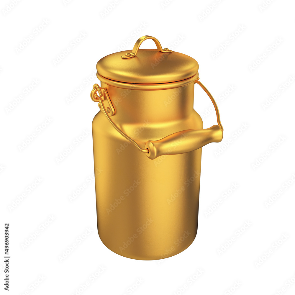 Milk can with lid gold on white background, 3d render Milk can with lid gold on white background, 3d render