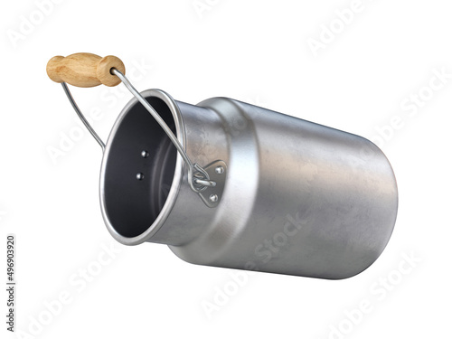 Milk can open and tilted silver on a white background, 3d render