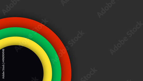 Black History Month. Abstract red, yellow, green circle color banner on black background. Copy space for text. Art illustration