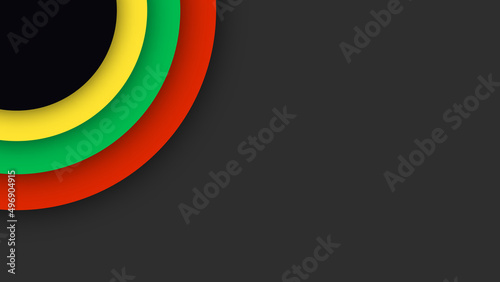 Black History Month. Abstract red, yellow, green circle color banner on black background. Copy space for text. Art illustration