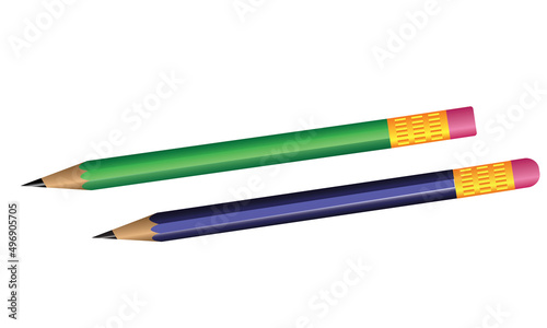 pencils isolated on white background, vector pencil, art, drawing, wood, business, blue pencil, green pencil, eraser, Adobe illustration