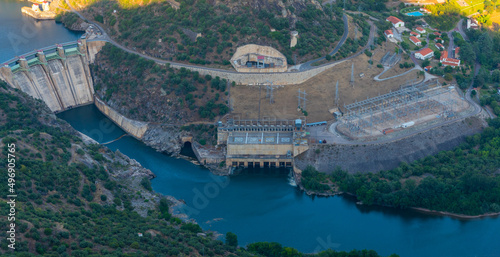 Aerial view of Saucelle water power plant at Douro valley, portugal photo
